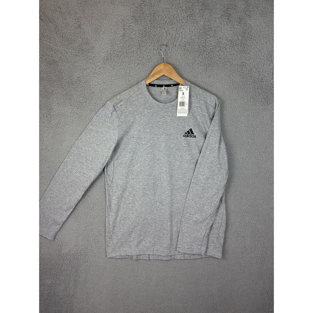 Adidas Mens Small Gray Heather Long Sleeve AEROREADY Training Tee H30297 NEW